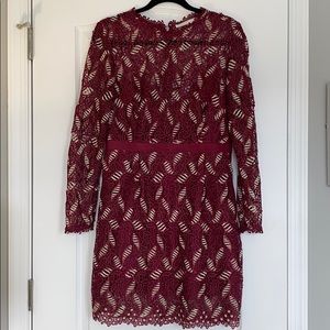 La Maison Talulah Maroon Gold Lace Dress